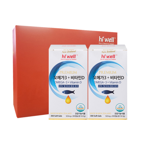[선물세트] 하이웰 오메가3 비타민D EPA DHA 503mg x 300캡슐 2통