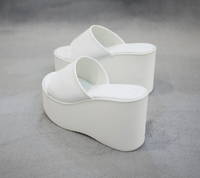 마던 국산 발편한 미용실 한복 통굽 화이트 키높이 슬리퍼 10cm