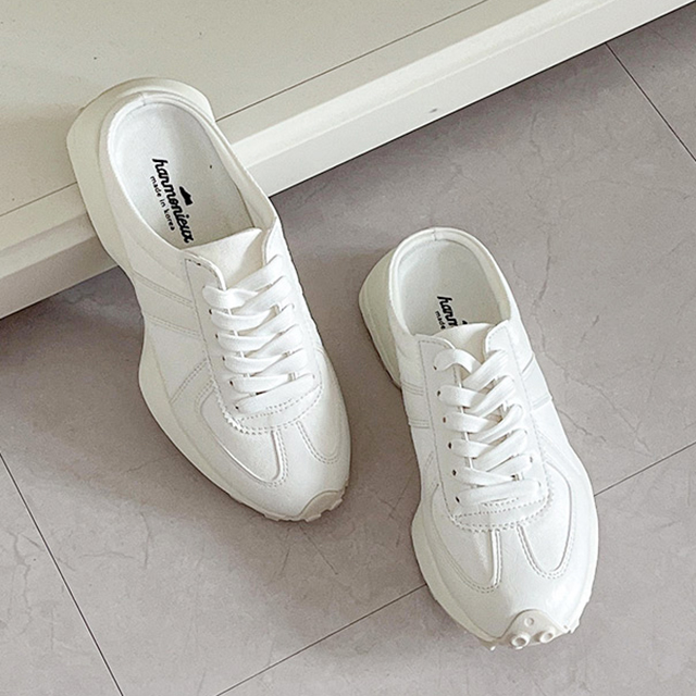 베오 국산 패브릭 통굽 패턴라인 키높이 뮬 블로퍼 4cm