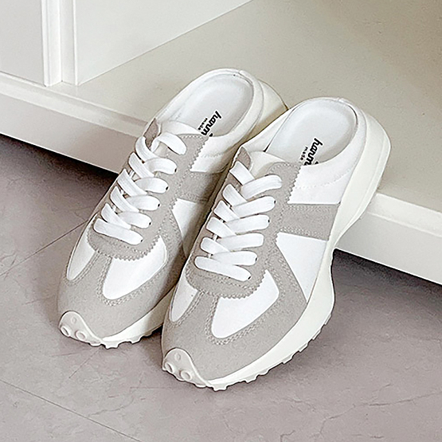 베오 국산 패브릭 통굽 패턴라인 키높이 뮬 블로퍼 4cm