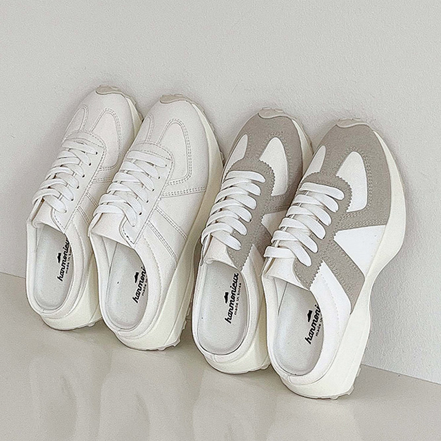 베오 국산 패브릭 통굽 패턴라인 키높이 뮬 블로퍼 4cm