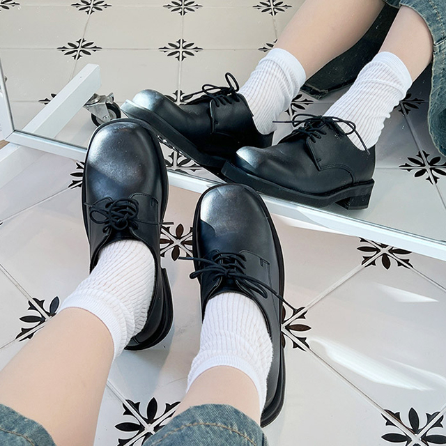 거블 국산 블랙 무광 레이스업 클래식 더비 로퍼 4cm