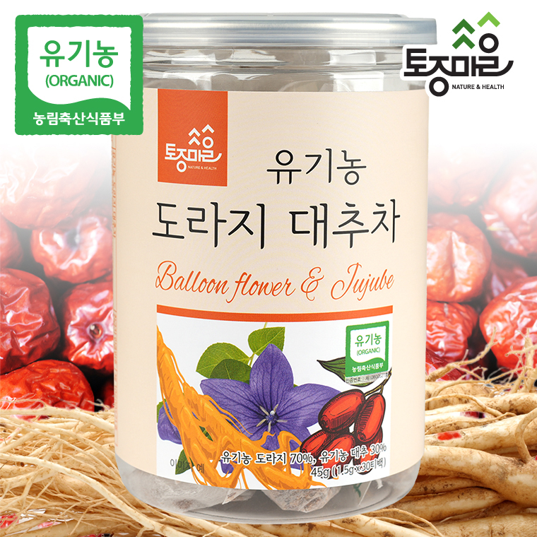 [토종마을]국산 유기농 도라지대추차 30티백 (싱싱티백캔)_친환경생분해성필터