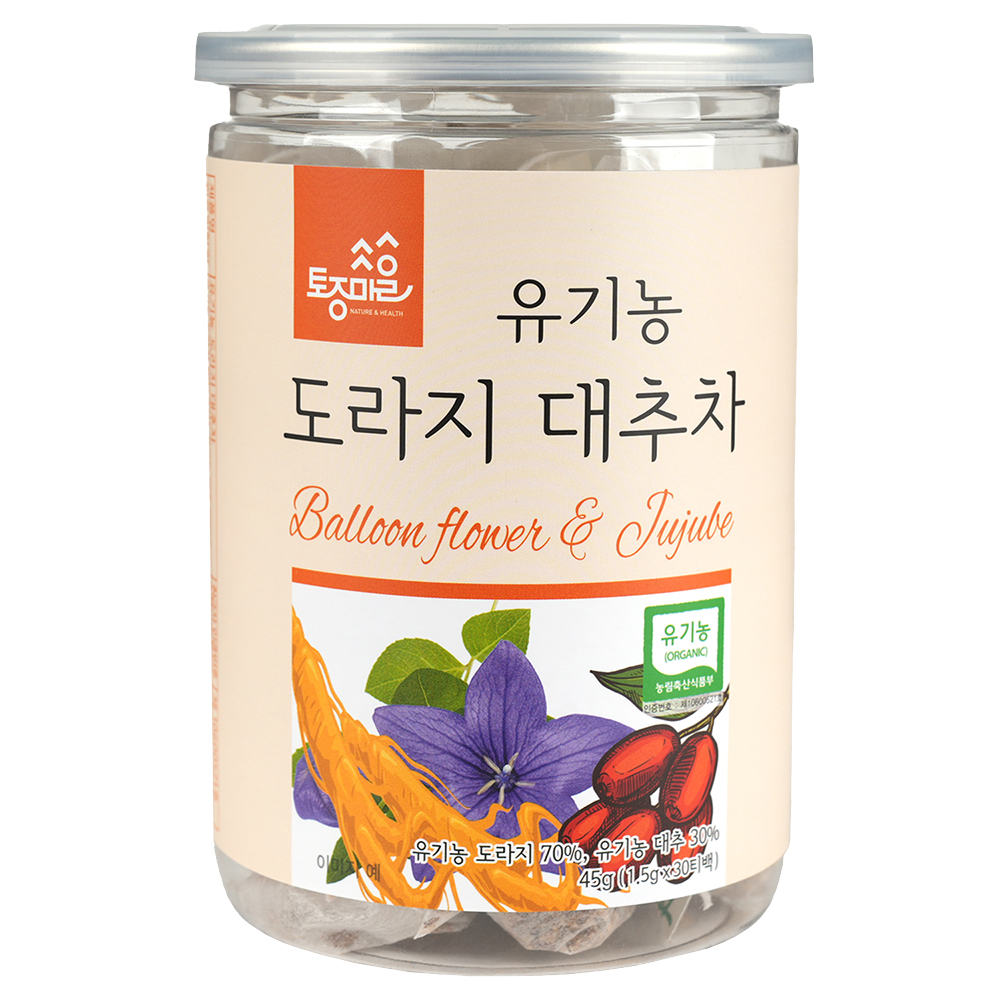 [토종마을]국산 유기농 도라지대추차 30티백 (싱싱티백캔)_친환경생분해성필터 대표이미지 섬네일
