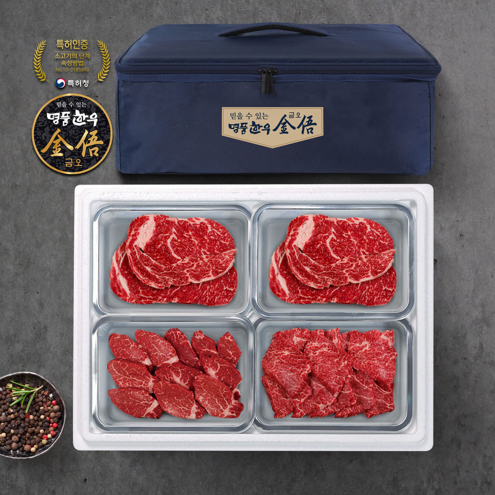 (냉장/암소)1등급 한우선물세트 1kg(등심500g,안심250g,치마살250g)