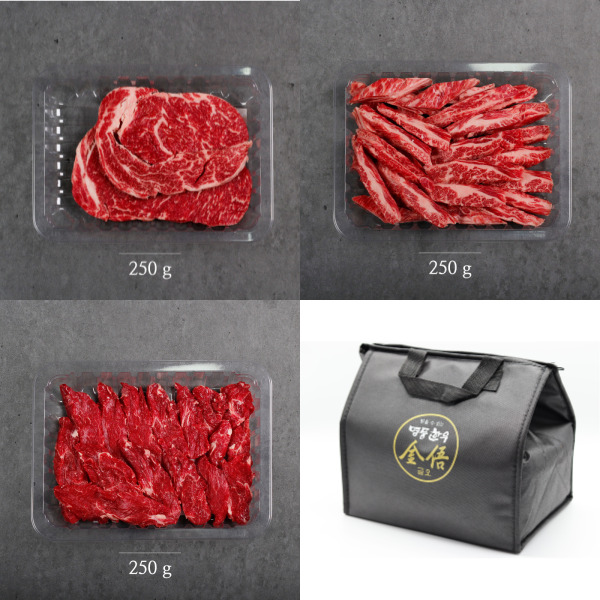 (냉장/암소) 한우 1등급 모둠세트(등심250g,갈비살250g,제비추리250g)