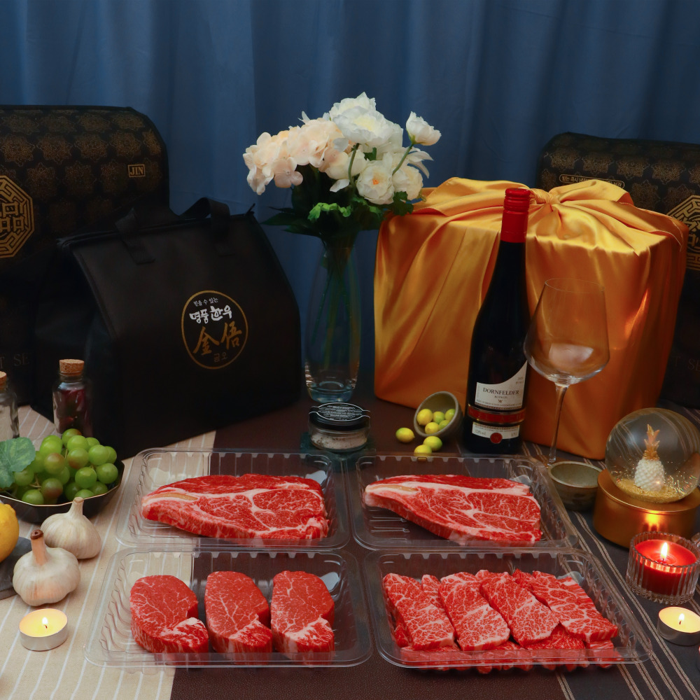 (냉장/암소)한우 1등급 홈파티 패밀리세트1kg(등심500g,안심250g,꽃갈비살250g)