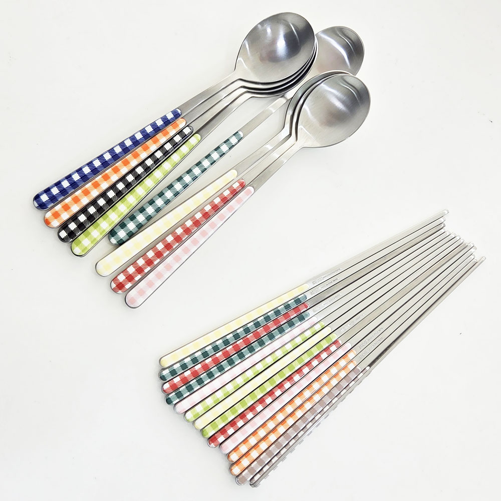 이태리 네바 테이블 린넨 체크 한식 수저 1인조 11color