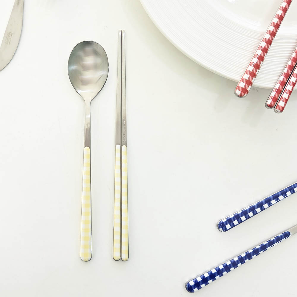 이태리 네바 테이블 린넨 체크 한식 수저 1인조 11color