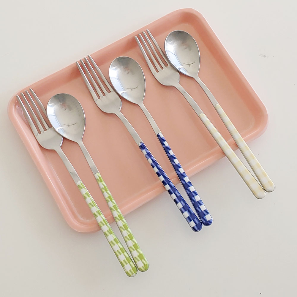 이태리 네바 테이블 린넨 체크 디저트 커트러리