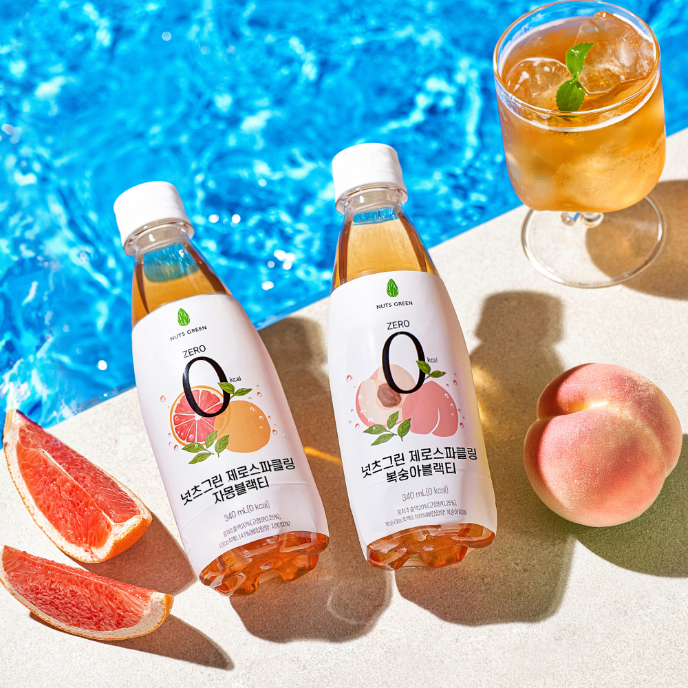 넛츠그린 제로스파클링 자몽&복숭아블랙티 340ml (6병/12병)