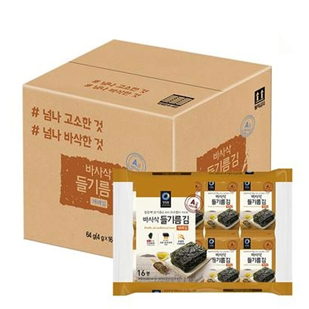 청정원 대용량 들기름 바사삭김 4g 16개입x4개 (총 64개)