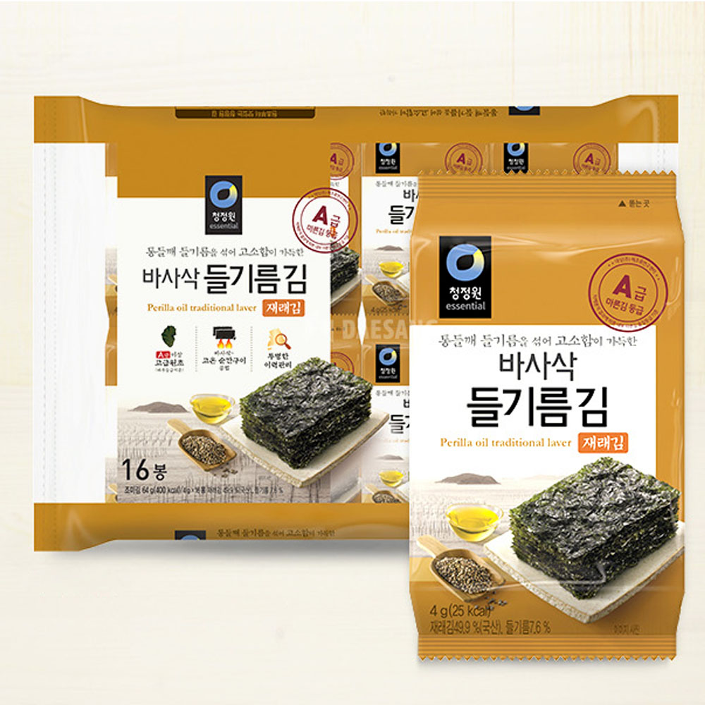 청정원 대용량 들기름 바사삭김 4g 16개입x4개 (총 64개)
