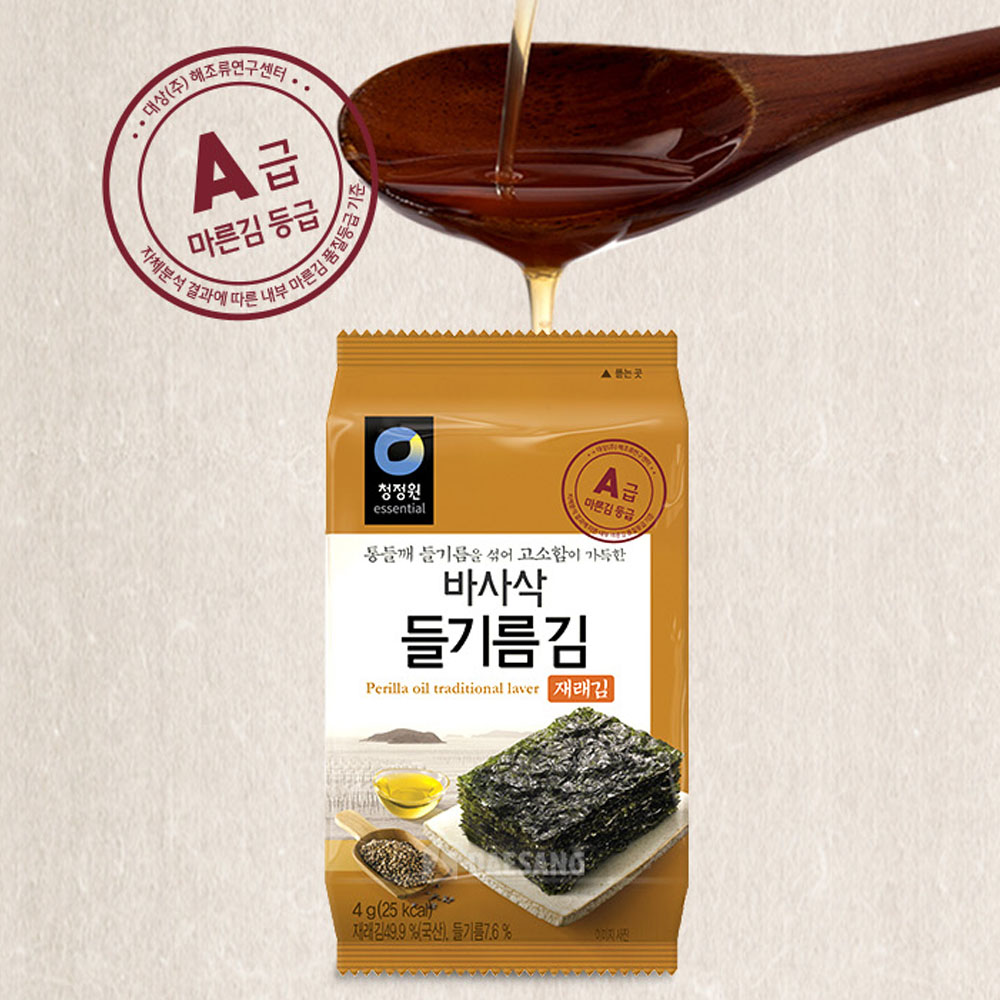 청정원 대용량 들기름 바사삭김 4g 16개입x4개 (총 64개)