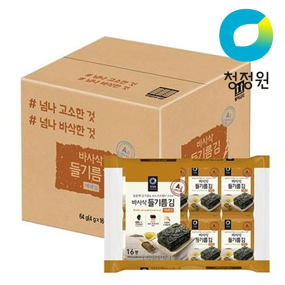 청정원 대용량 들기름 바사삭김 4g 16개입x4개 (총 64개) 대표이미지 섬네일