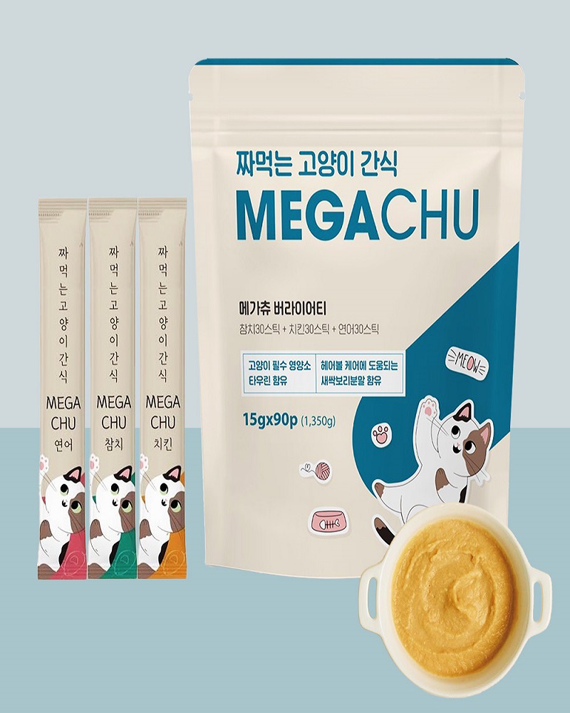 메가츄 짜먹는 고양이 간식 고양이 츄르 연어 치킨 참치 90스틱