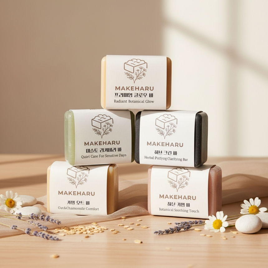 수제비누 선물세트 수제세안비누 퓨어카밍바 1개+ 택1(미슬토리커버리바, 카밍오트바, 허브크린바,프리미엄 글로우바 중1)  1세트