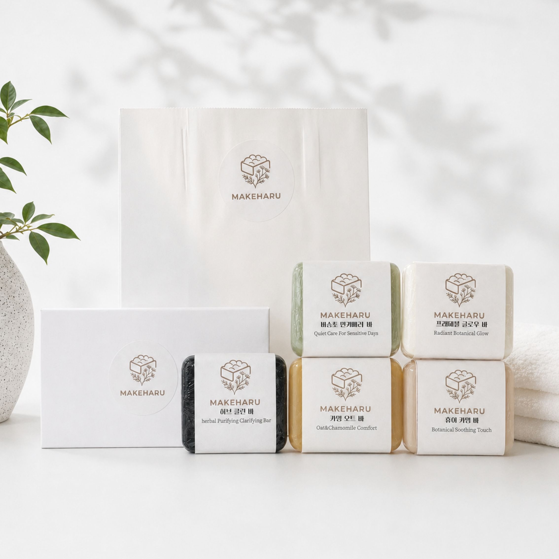 수제비누 선물세트 수제세안비누 카밍오트바 1개+ 택1(미슬토리커버리바, 퓨어카밍바, 허브크린바,프리미엄 글로우바 중1)  1세트