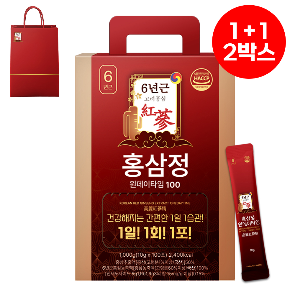 1+1 홍삼정 스틱 6년근 하루한포 100회분 대용량 쇼핑백 대표이미지 섬네일