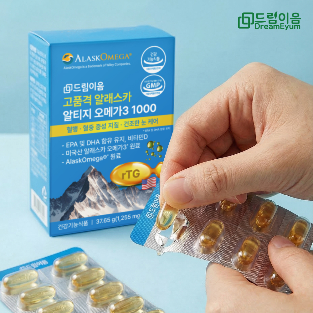드림이음 고품격 알래스카 알티지 오메가3 1000 1255mg x 30캡슐 1박스 1개월분