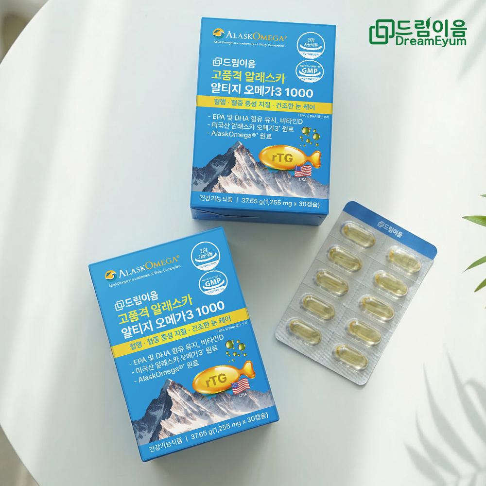 드림이음 고품격 알래스카 알티지 오메가3 1000 1255mg x 30캡슐 1박스 1개월분