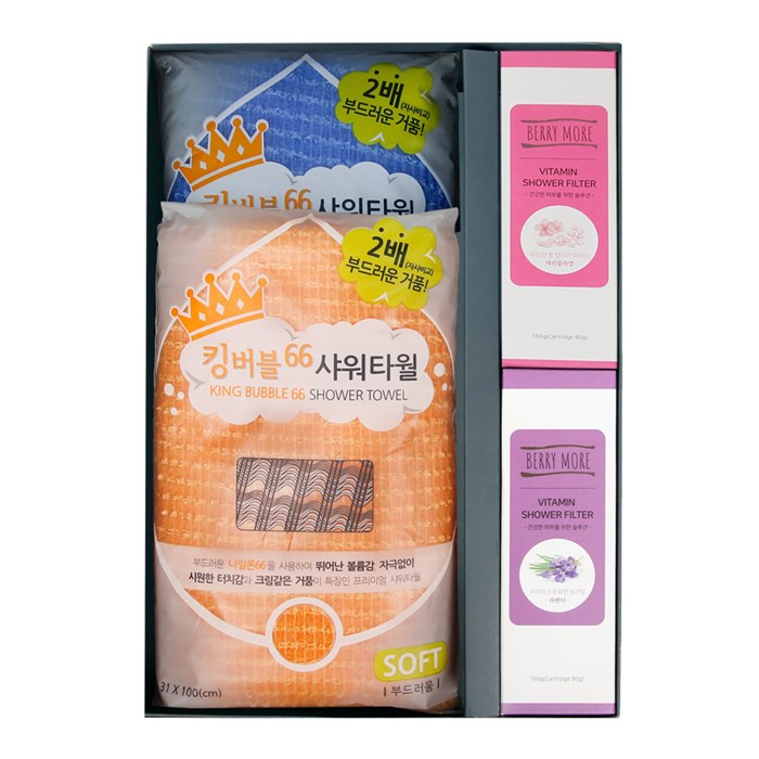 S-케어 선물세트(킹버블샤워타월 2p + 샤워필터 2p)