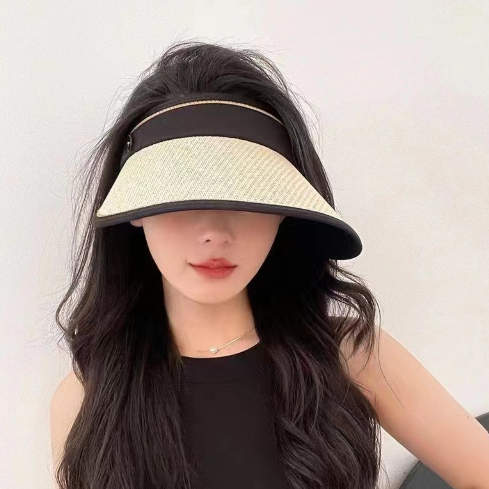 여성 여름 썬캡 와이드챙 라탄 스타일 UV차단 해변 썬바이저 모자