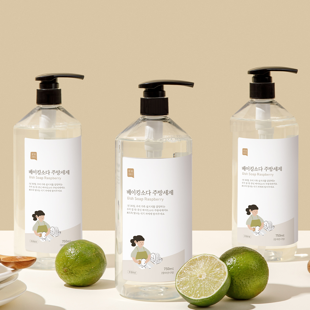 쉼표365 베이킹소다 대용량 주방세제 750ml x 4개 설거지 세정용 과일 채소