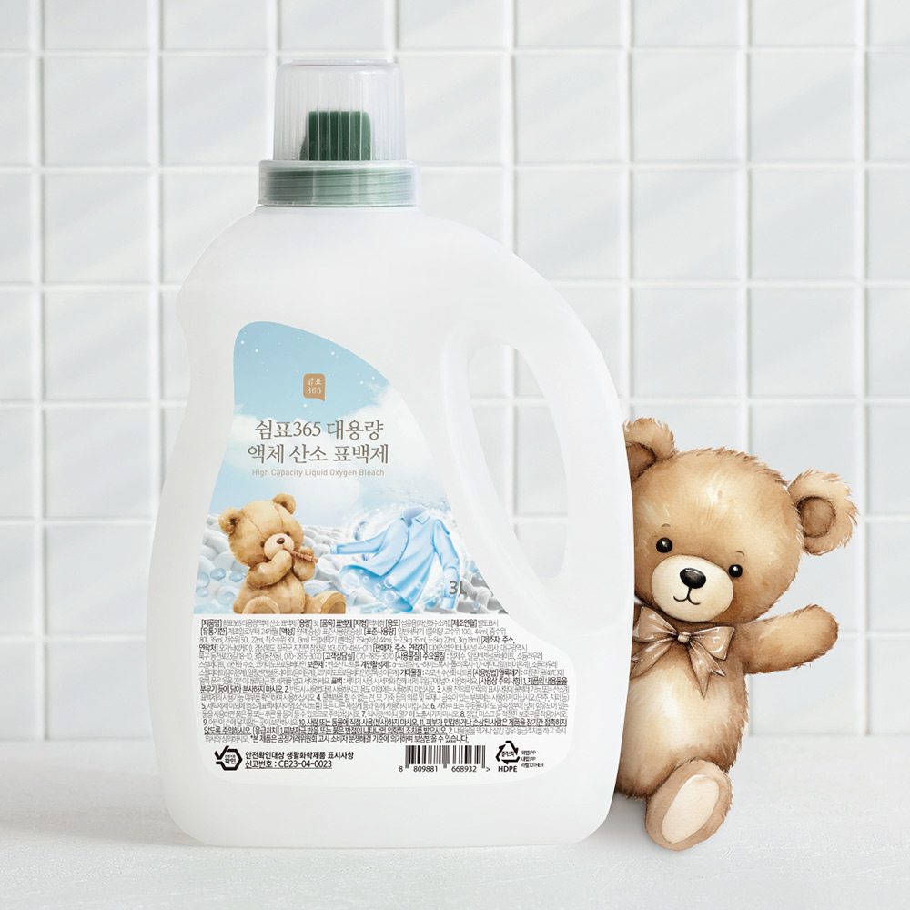 쉼표365 대용량 액체 산소 표백제 3L x 1개 중성 흰옷 빨래 얼룩제거제 찌든때 세탁 대표이미지 섬네일