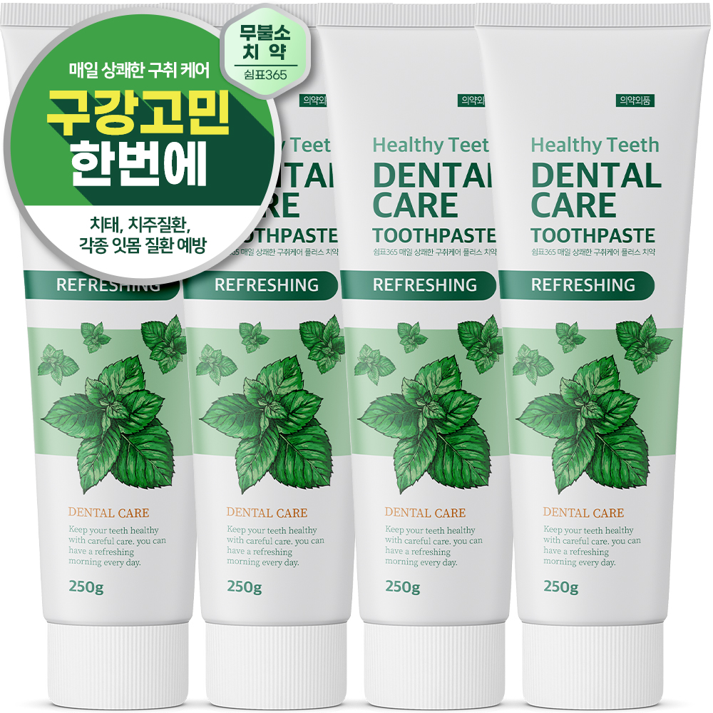 쉼표365 매일 상쾌한 구취케어 플러스 치약 250g x 4개 민트향 입냄새 구취제거 잇몸케어 대표이미지 섬네일