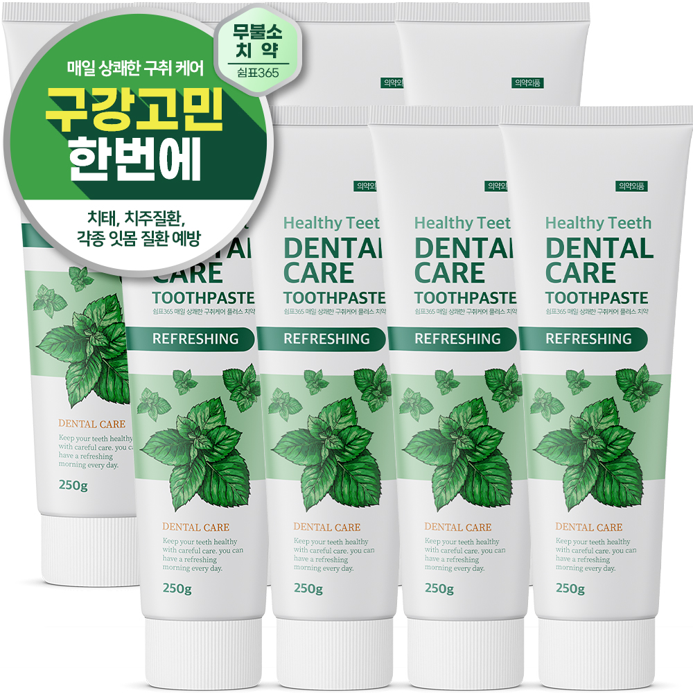 쉼표365 매일 상쾌한 구취케어 플러스 치약 250g x 8개 민트향 입냄새 구취제거 잇몸케어 대표이미지 섬네일