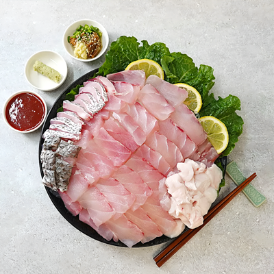 민어회 450g 목포 자연산 부레 껍질 필렛 지리탕 민어전 생선회 대표이미지 섬네일