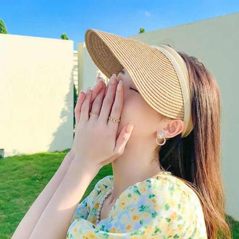 여성썬캡 밀짚모자 자외선차단 초경량 여름 암막 썬캡 밴드형 선바이저 베이지