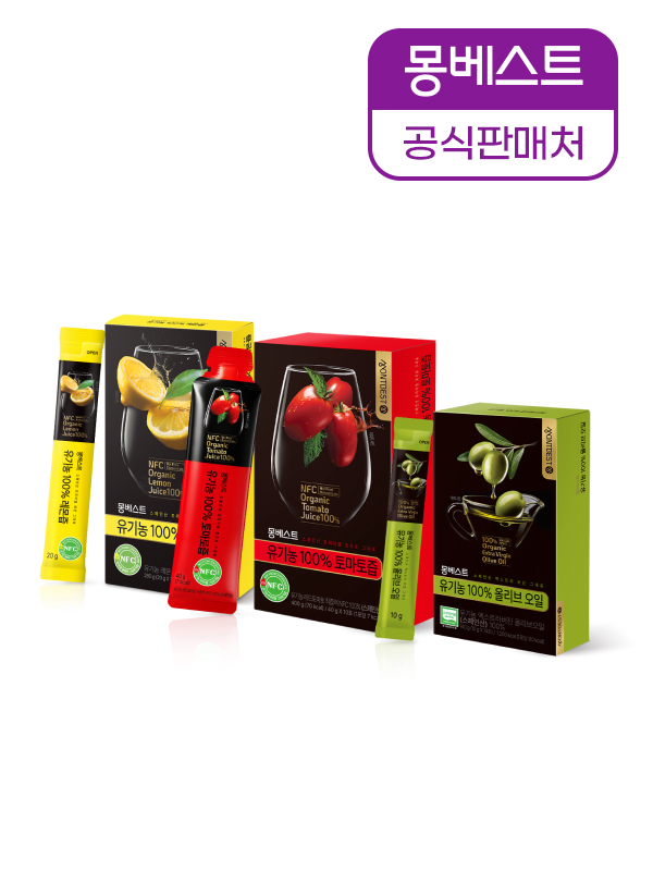 [올레토샷 기획] 몽베스트 유기농 100% 올리브오일 10g 14포 + 레몬즙 20g 14포 + 토마토즙 40g 10포