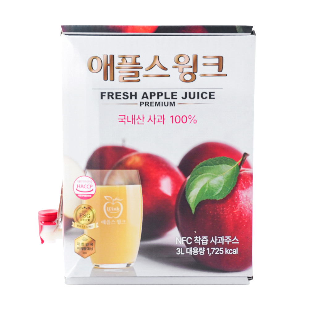 애플스윙크 프리미엄 100% 문경 사과즙 (감홍사과 블렌딩) 3L 대용량 무첨가 사과주스