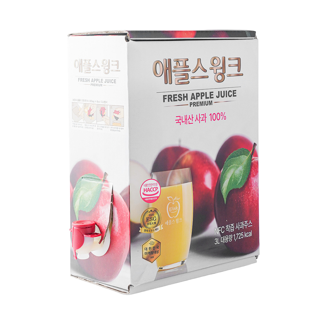 애플스윙크 프리미엄 100% 문경 사과즙 (감홍사과 블렌딩) 3L 대용량 무첨가 사과주스