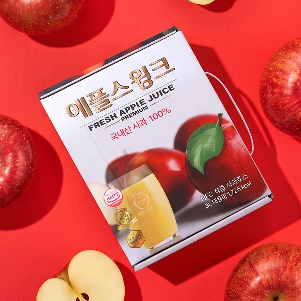 애플스윙크 프리미엄 100% 문경 사과즙 (감홍사과 블렌딩) 3L 대용량 무첨가 사과주스