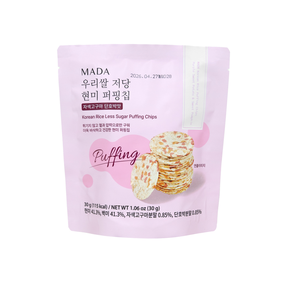MADA 우리쌀 저당 현미 퍼핑칩(30g)자색고구마 단호박맛