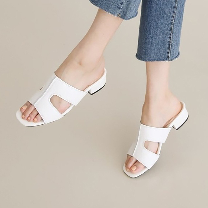 세바 국산 천연 소가죽 절개라인 슬리퍼 3cm