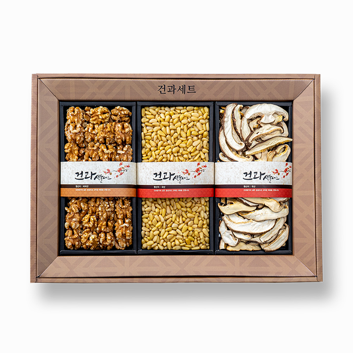 [넛토리 견과세트3호] 국산 잣+호두+국산표고채 선물세트/보자기포장/명절선물세트