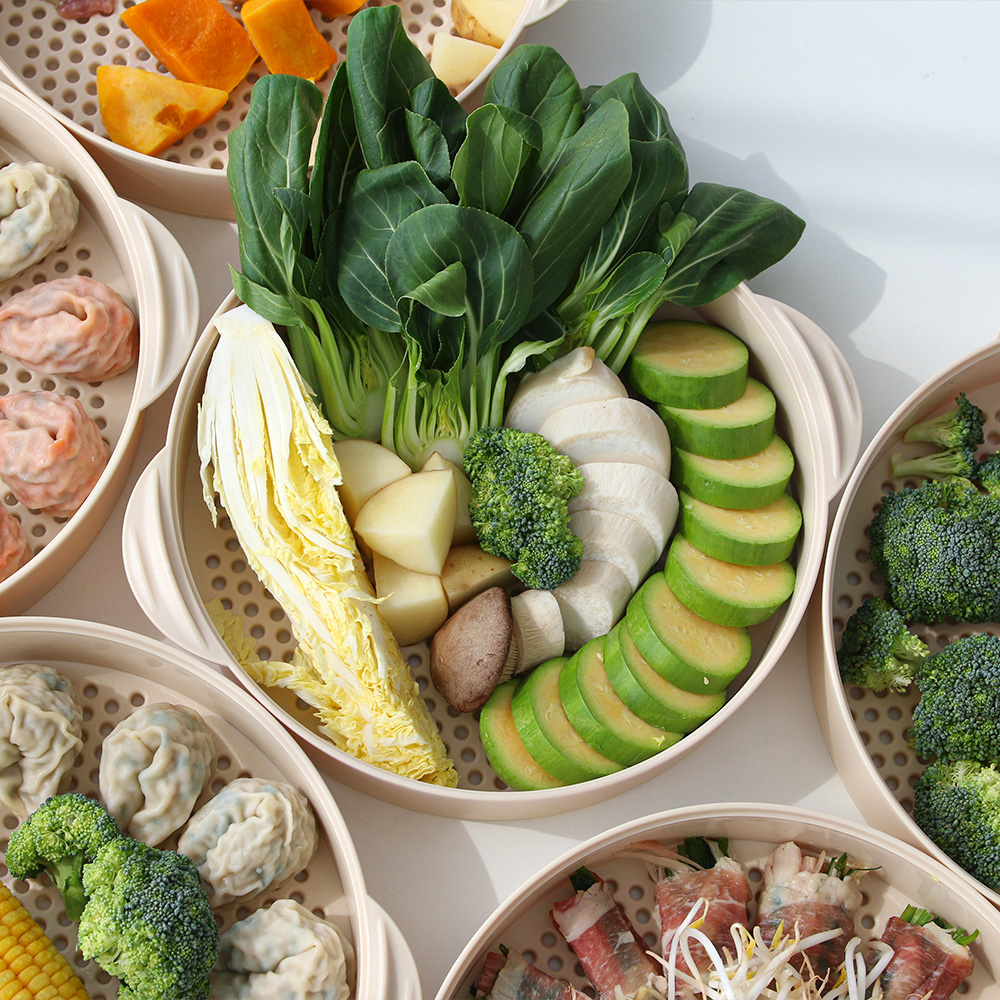 국산 대용량 전자레인지 2단 찜기 세트 BPA-Free 다이어트 야채 만두 찜용기