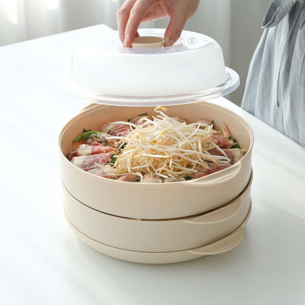 국산 대용량 전자레인지 2단 찜기 세트 BPA-Free 다이어트 야채 만두 찜용기 대표이미지 섬네일
