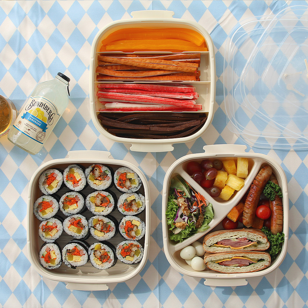 BPA-FREE 국산 분리형 피크닉 3단 도시락통 세트 런치박스 전자렌지 사용가능