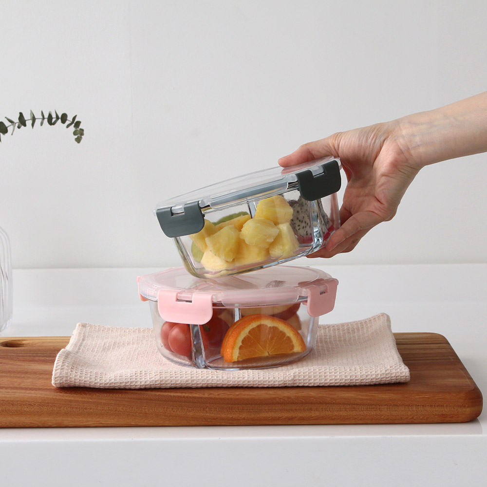 내열유리 밀폐용기 소분 반찬통 냉장고 정리 사각 보관용기 분리세척 1040ml