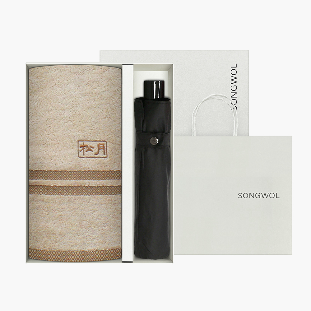 송월 타올우산선물세트(노을1+SW 3단 컬러무지1)+쇼핑백