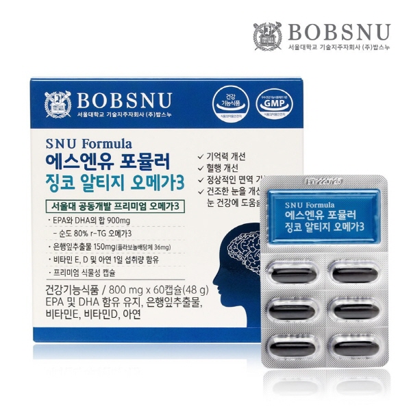 밥스누 서울대 SNU 포뮬러 징코 알티지 오메가3 60정(1개월분)