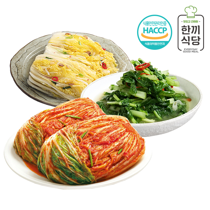 [한끼식당] 우리 농산물 100% 김치 인기 3종세트(포기김치/청양열무물김치/백김치 각1kg)