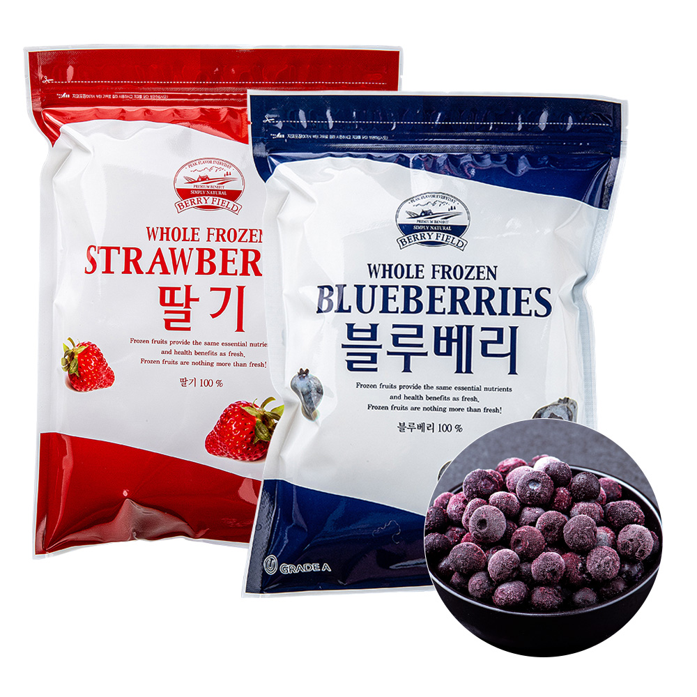 [푸드인더홈] 칠레산 냉동 블루베리 1kg +국내산 냉동 딸기1kg