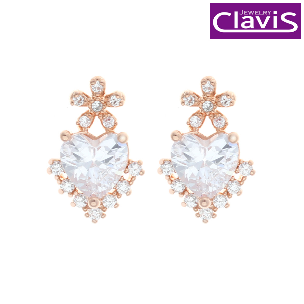 Clavis [클라비스]14k 플라워링 큐빅하트 스터드 귀걸이 CL14kp EGP127