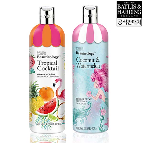 [세안밴드증정][베일리스앤하딩] 뷰티콜로지 샤워크림 500ml 2종세트 (트로피컬, 유니콘, 레몬메리그, 머메이드 택2)